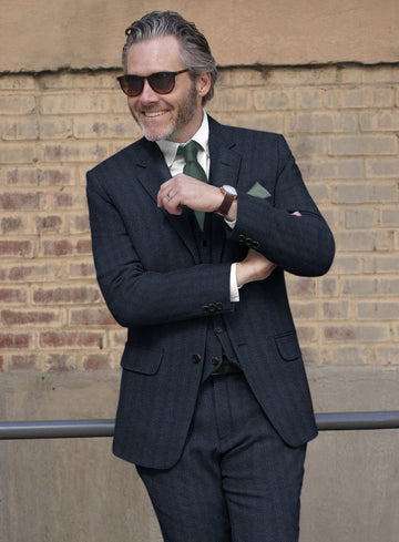Italian Wide Herringbone Blue Tweed Jacket - StudioSuits