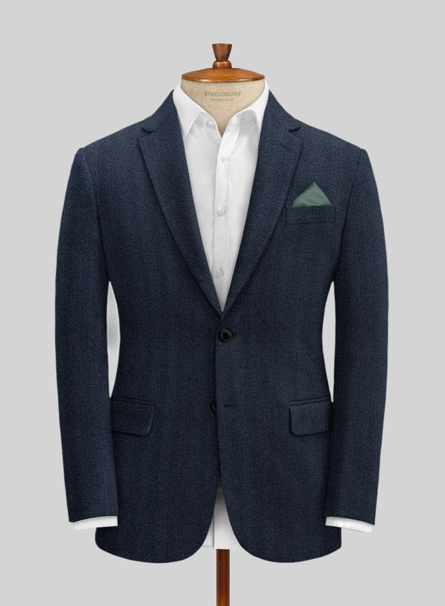 Italian Wide Herringbone Blue Tweed Jacket - StudioSuits