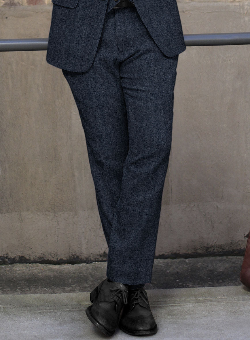 Italian Wide Herringbone Blue Tweed Suit - StudioSuits