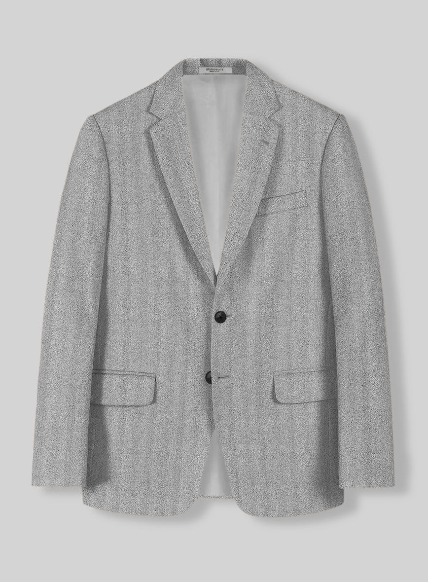 Italian Wide Herringbone Ice Gray Tweed Jacket - StudioSuits