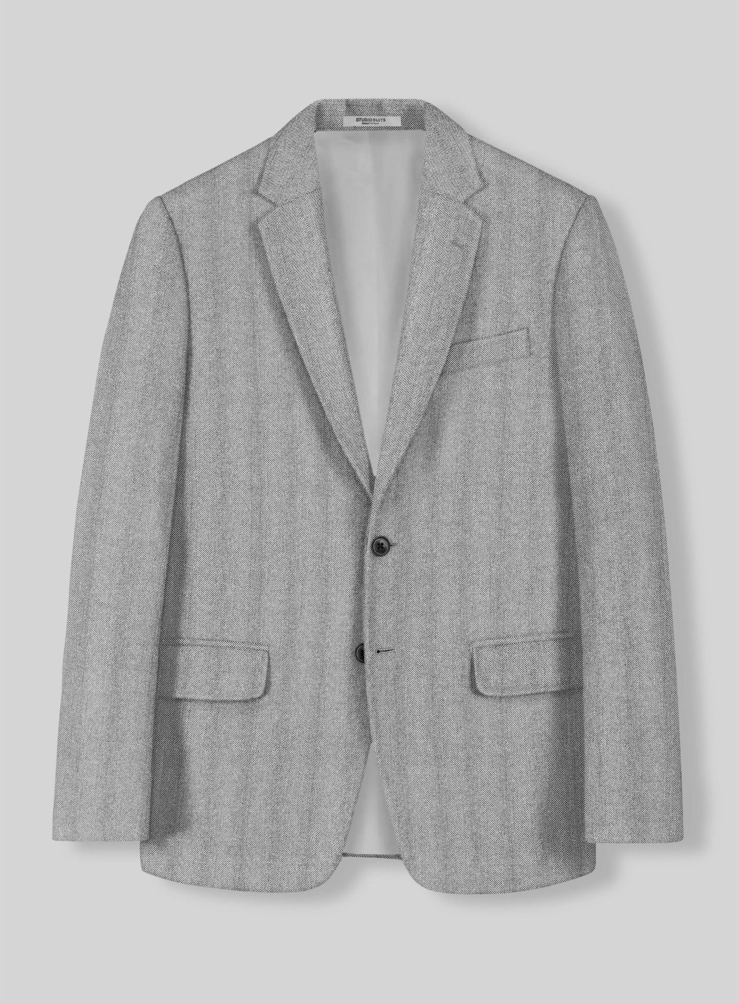 Italian Wide Herringbone Ice Gray Tweed Jacket - StudioSuits