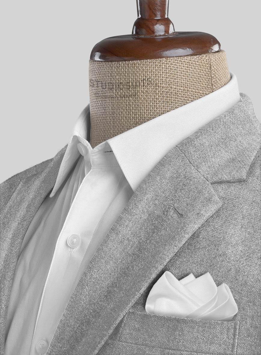 Italian Wide Herringbone Ice Gray Tweed Jacket - StudioSuits