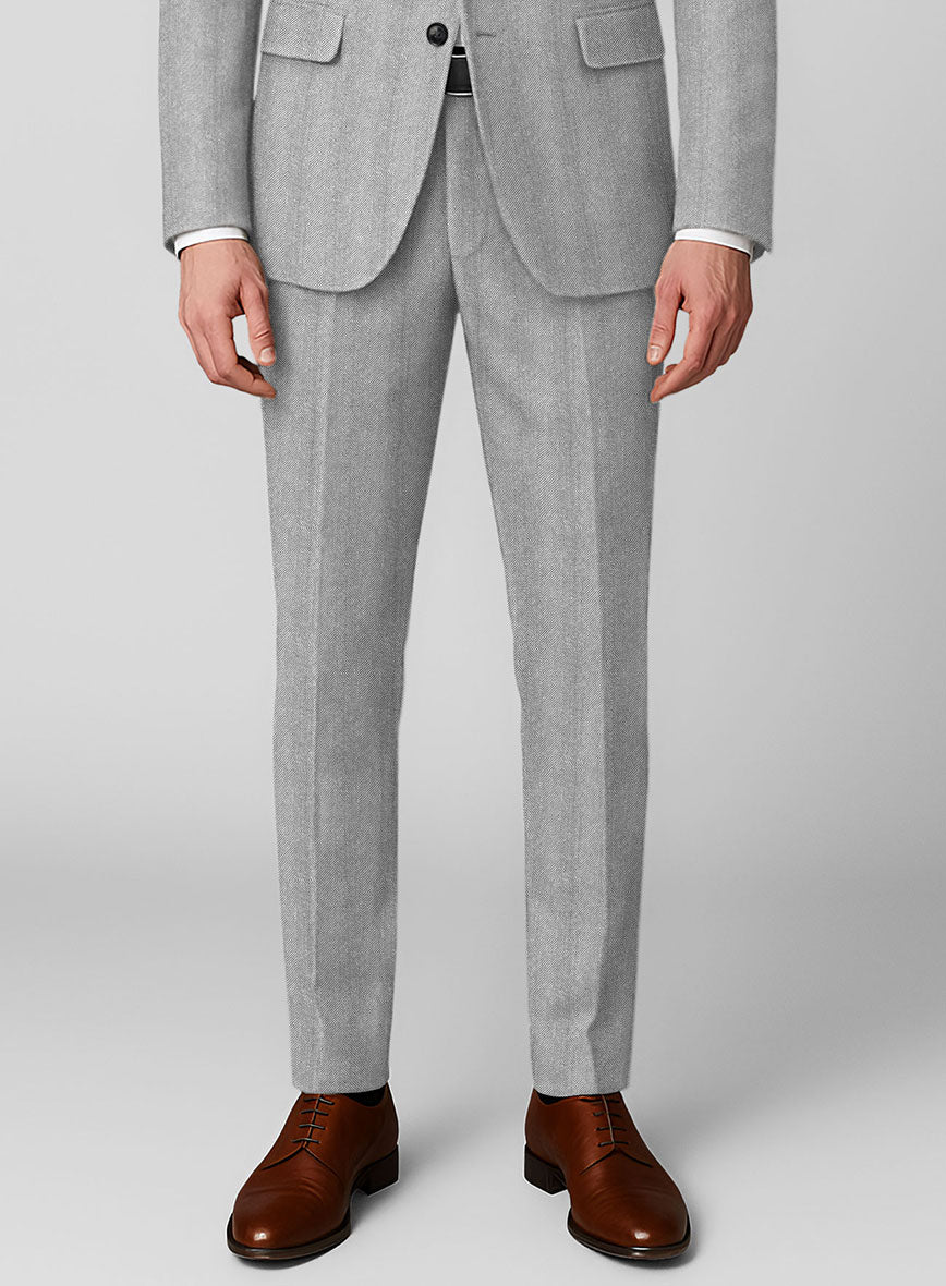 Italian Wide Herringbone Ice Gray Tweed Suit - StudioSuits