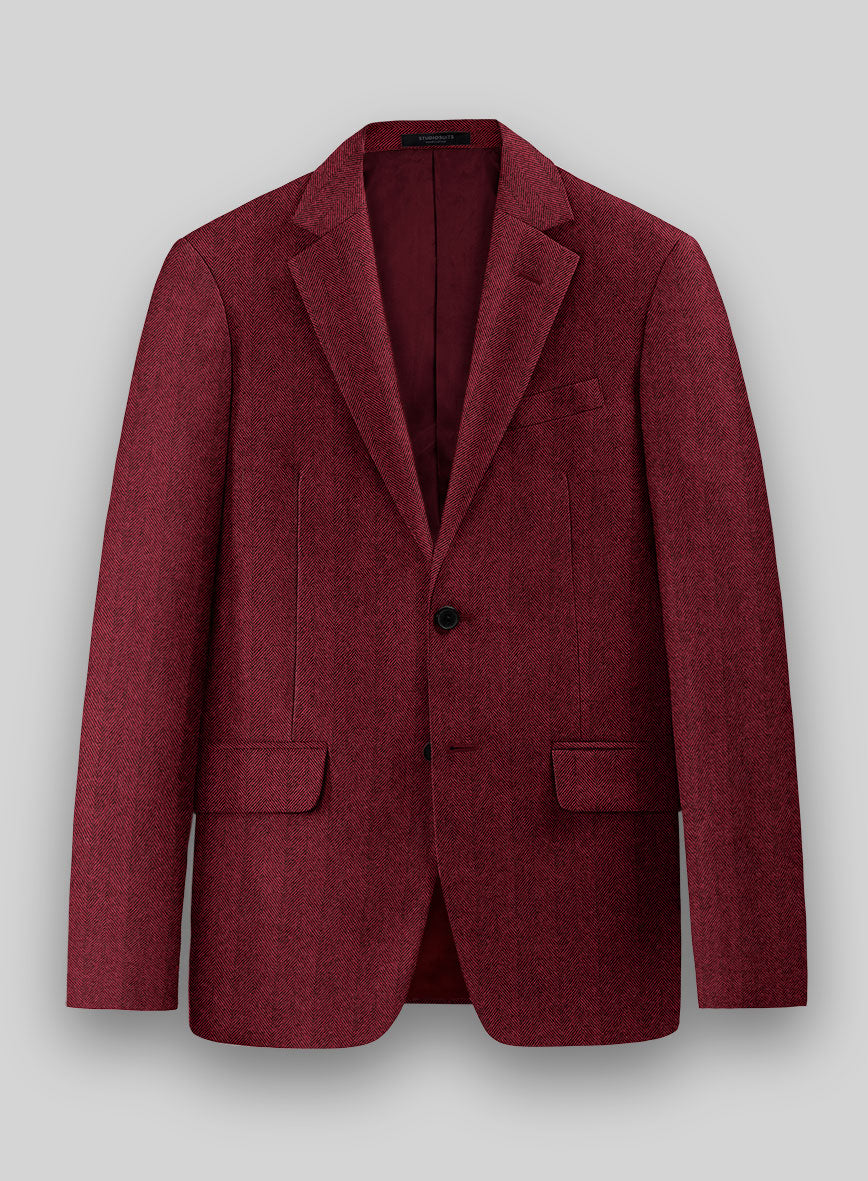 Italian Wide Herringbone Wine Tweed Jacket - StudioSuits