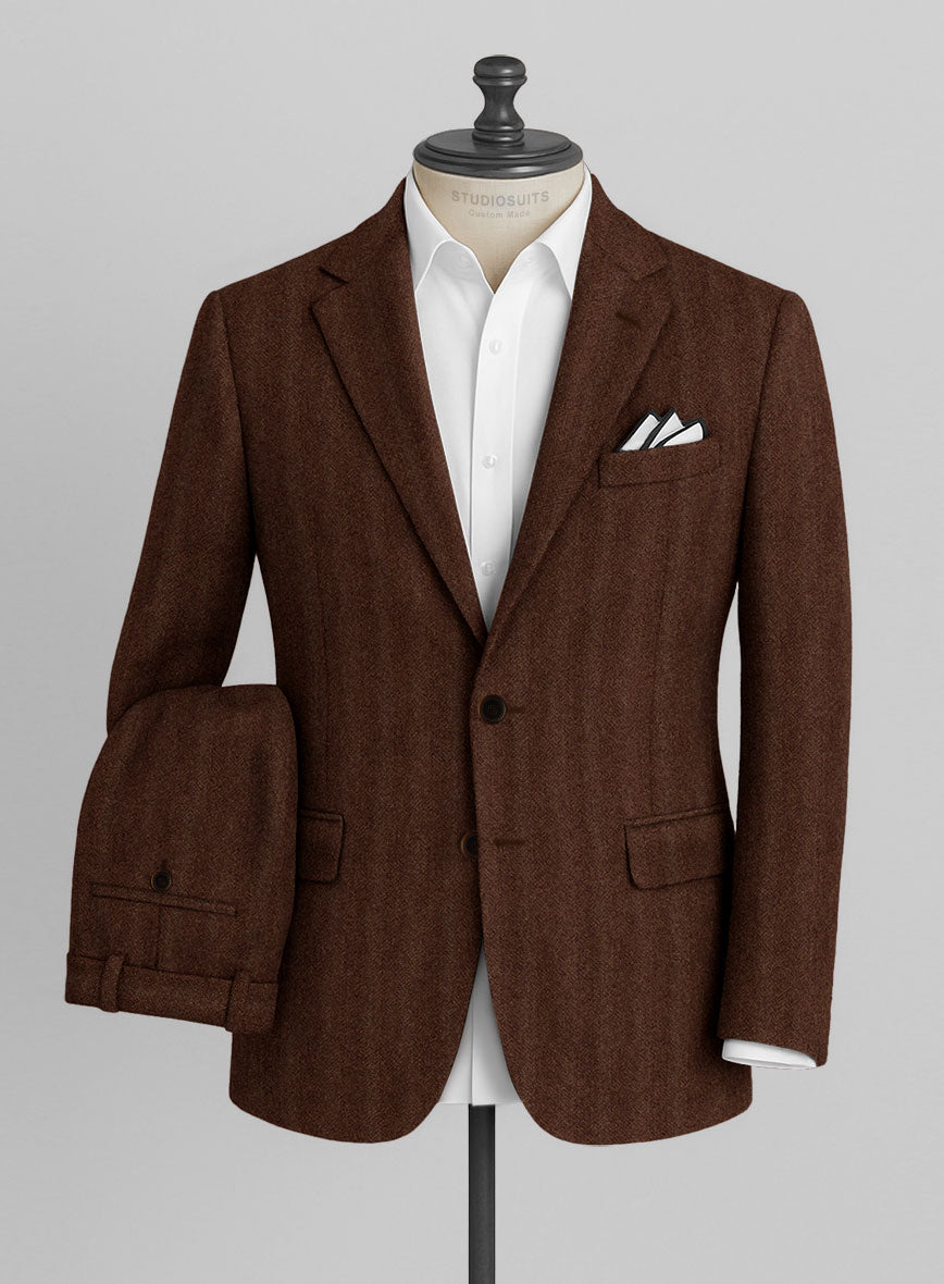 Italian Wide Herringbone Rust Tweed Suit - StudioSuits