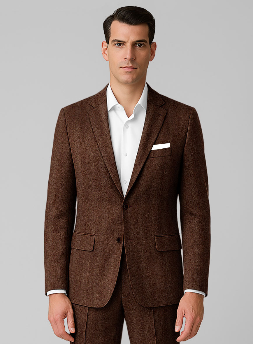 Italian Wide Herringbone Rust Tweed Jacket - StudioSuits
