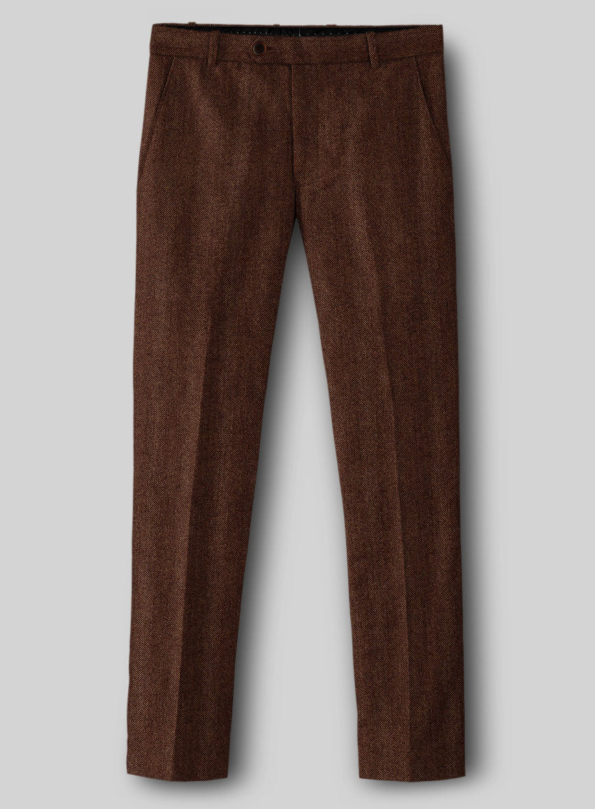 Italian Wide Herringbone Rust Tweed Pants - StudioSuits