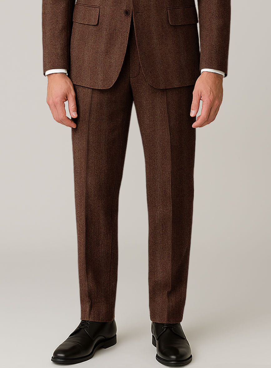 Italian Wide Herringbone Rust Tweed Pants - StudioSuits