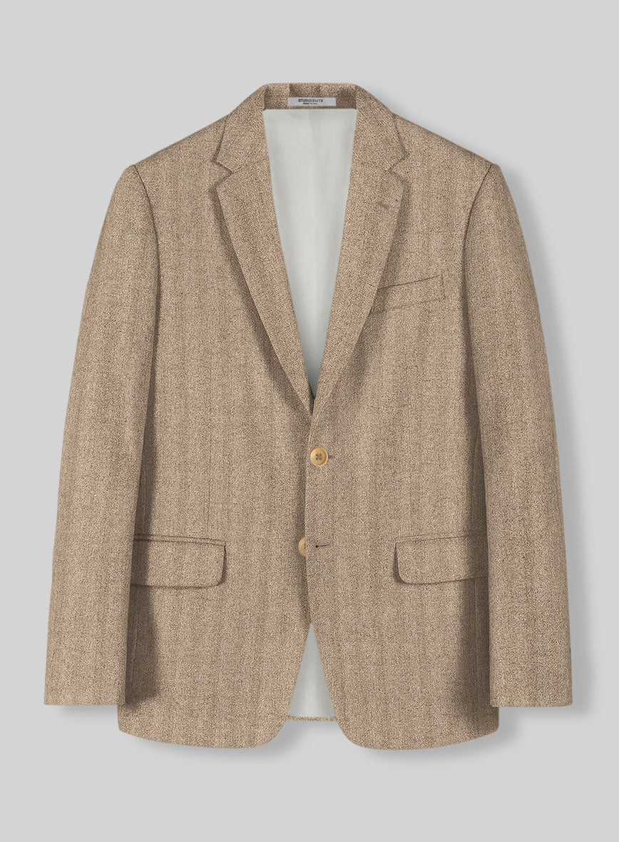 Italian Wide Herringbone Beige Tweed Jacket - StudioSuits