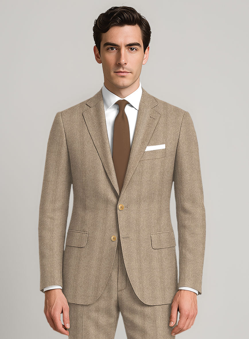 Italian Wide Herringbone Beige Tweed Jacket - StudioSuits