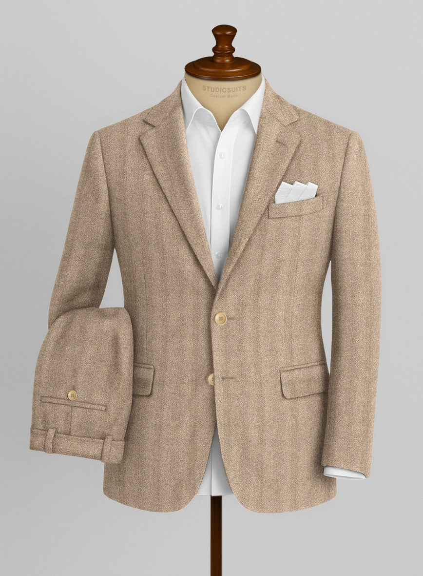 Italian Wide Herringbone Beige Tweed Suit - StudioSuits