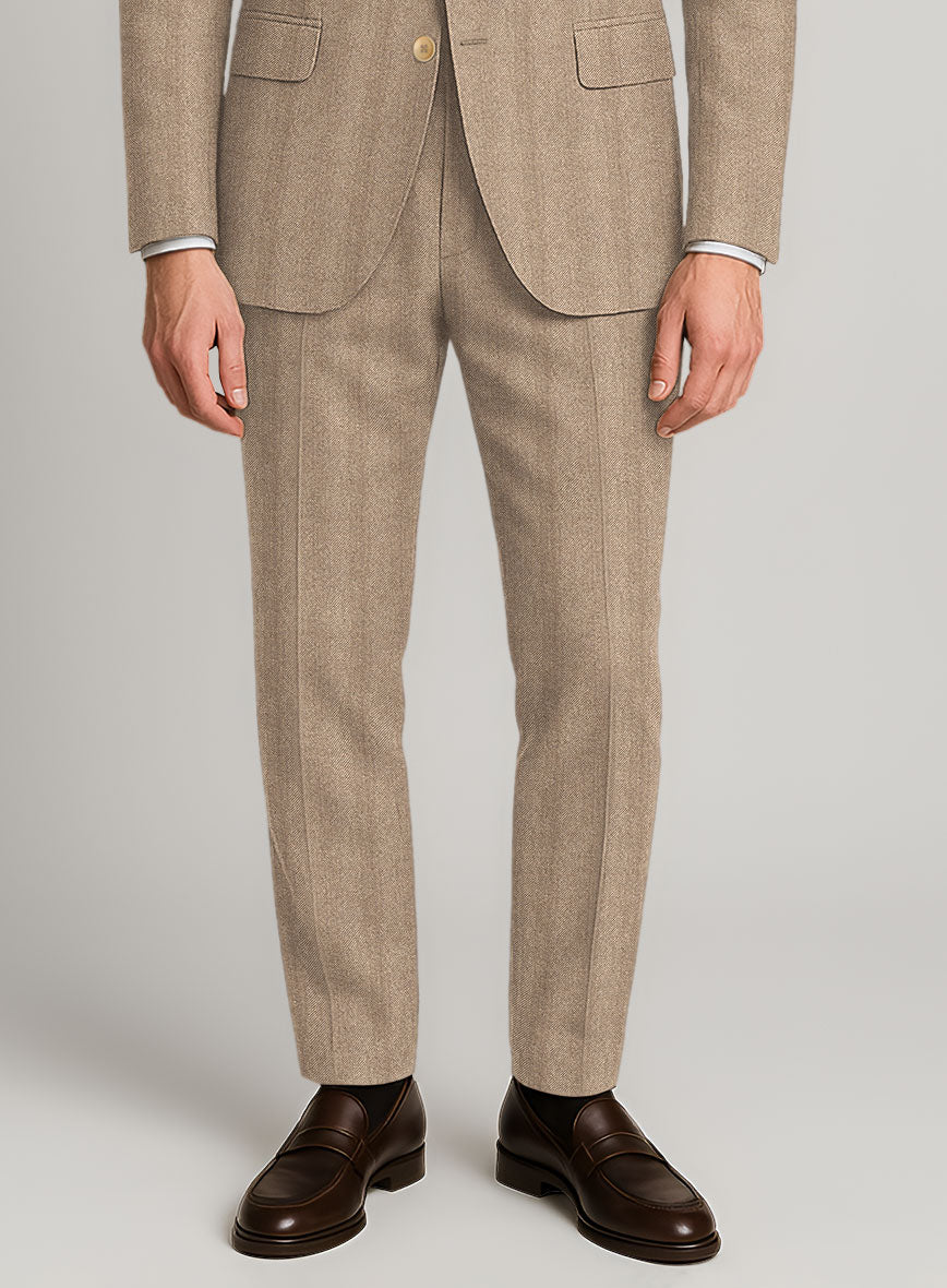 Italian Wide Herringbone Beige Tweed Suit - StudioSuits