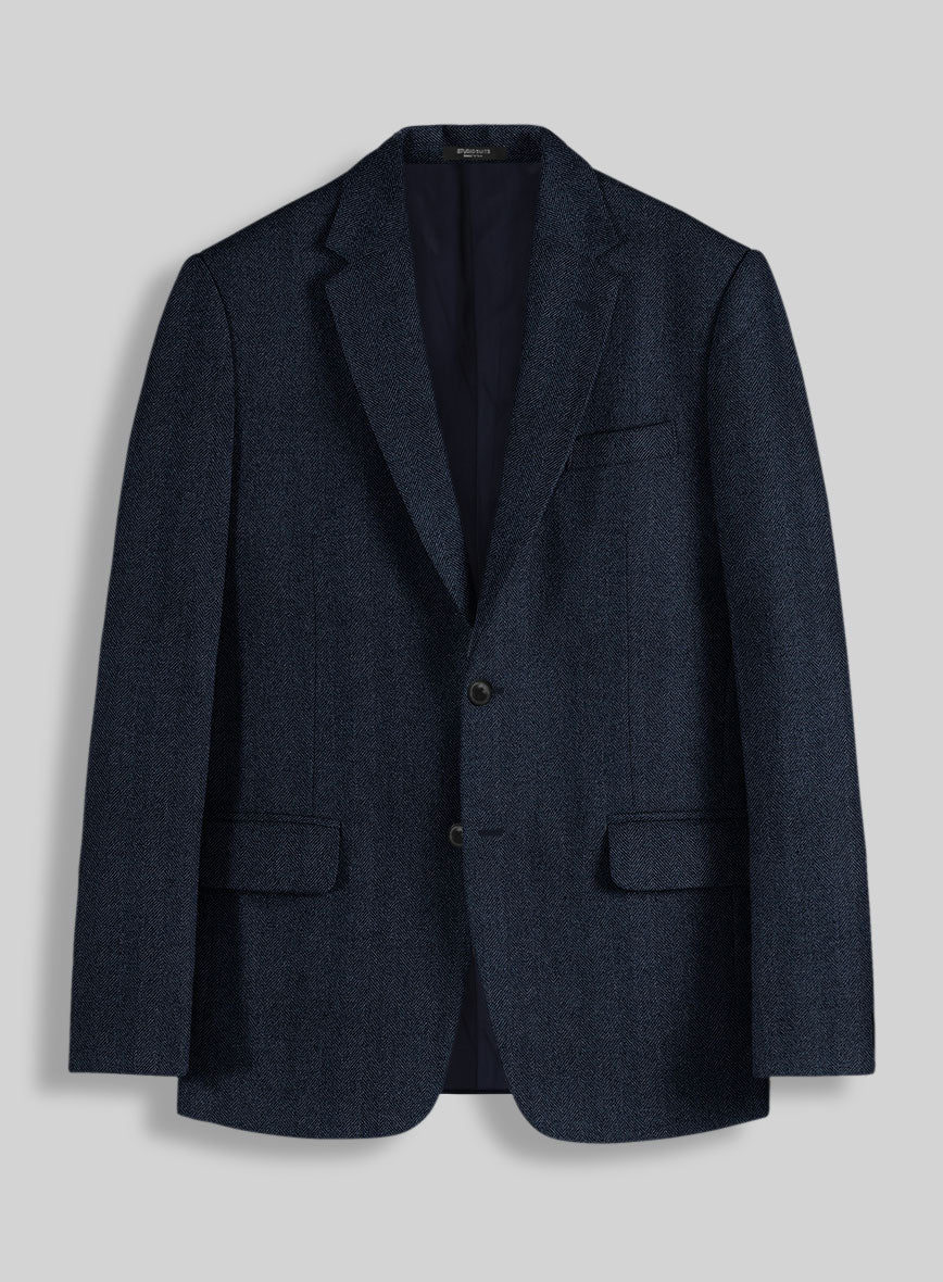 Italian Wide Herringbone Blue Tweed Jacket - StudioSuits