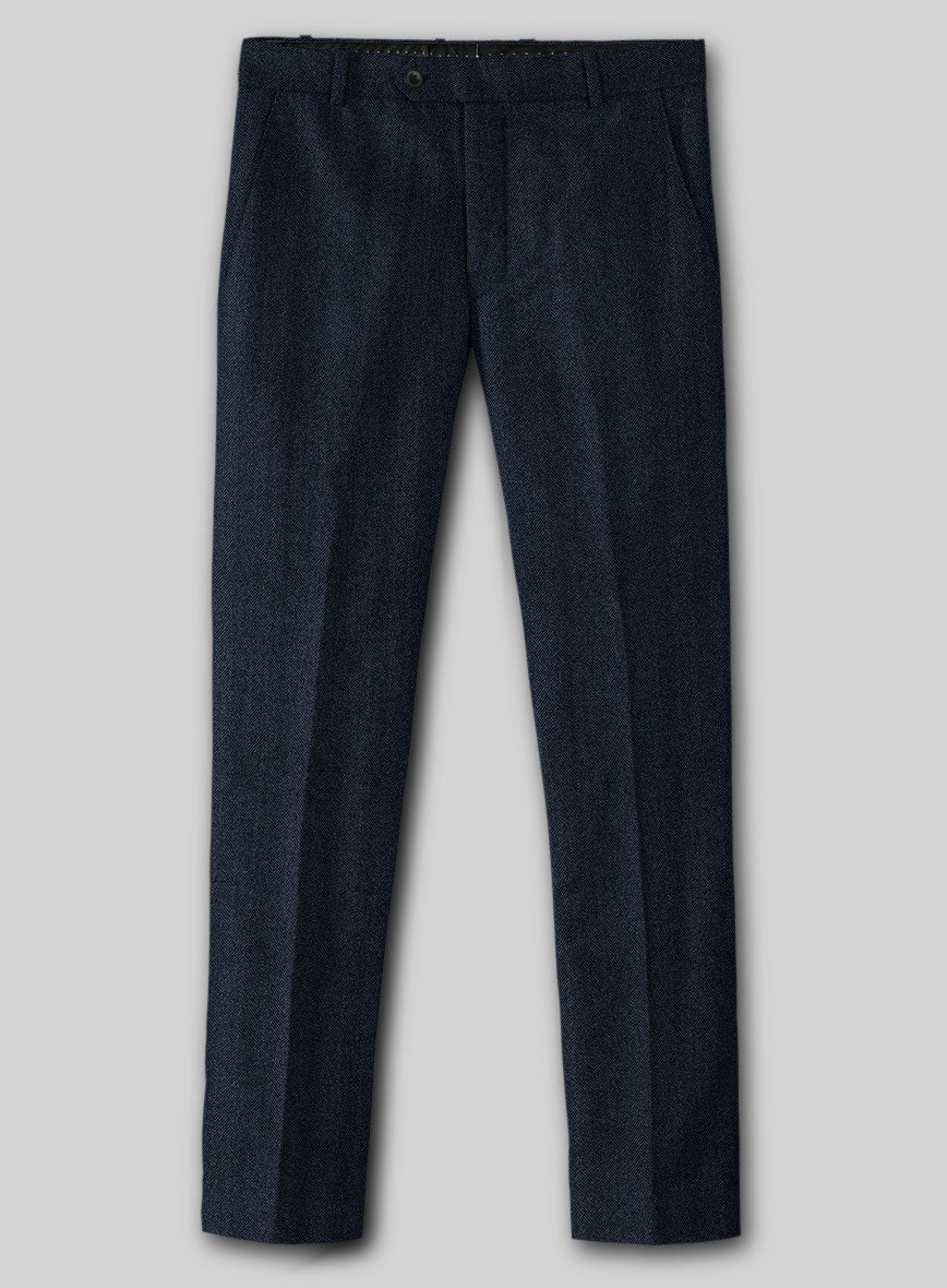 Italian Wide Herringbone Blue Tweed Pants - StudioSuits