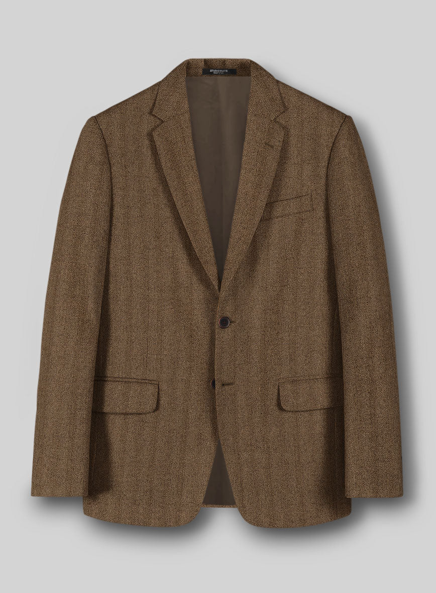 Italian Wide Herringbone Brown Tweed Jacket - StudioSuits