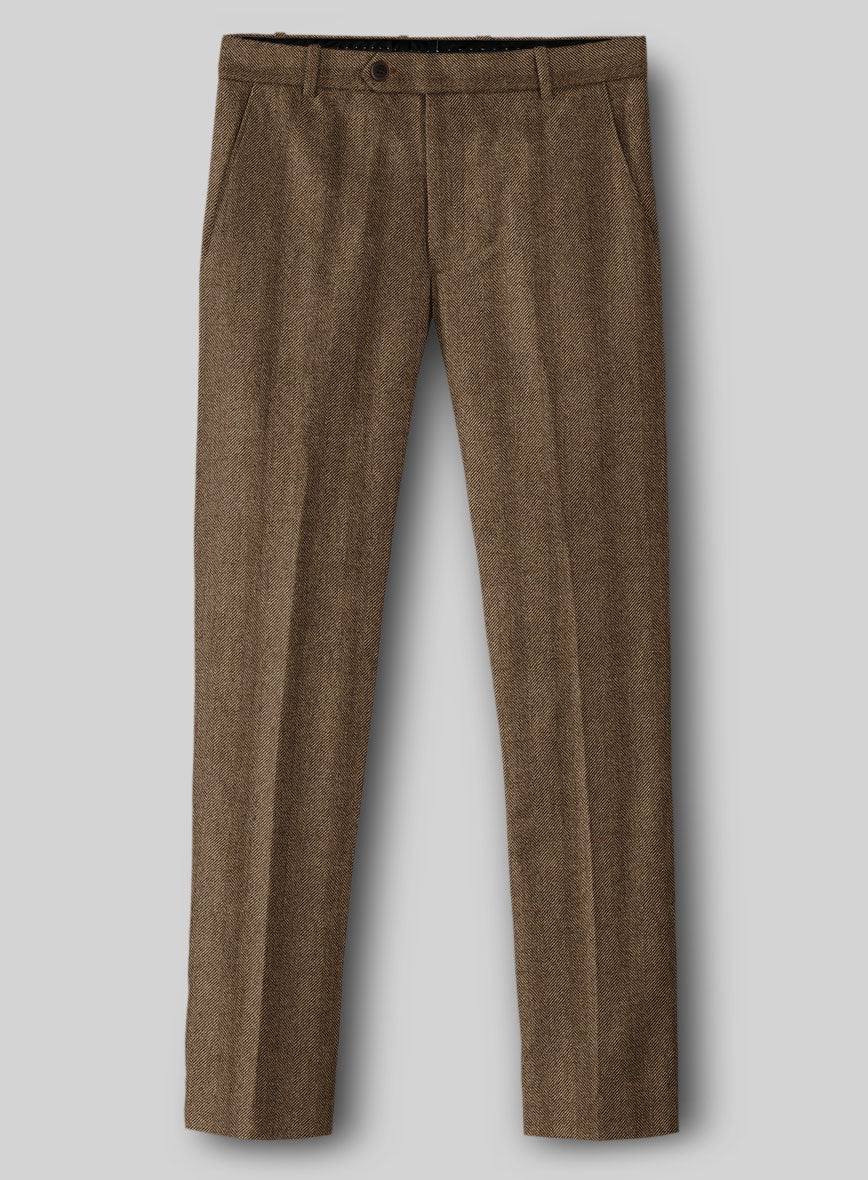 Italian Wide Herringbone Brown Tweed Pants - StudioSuits
