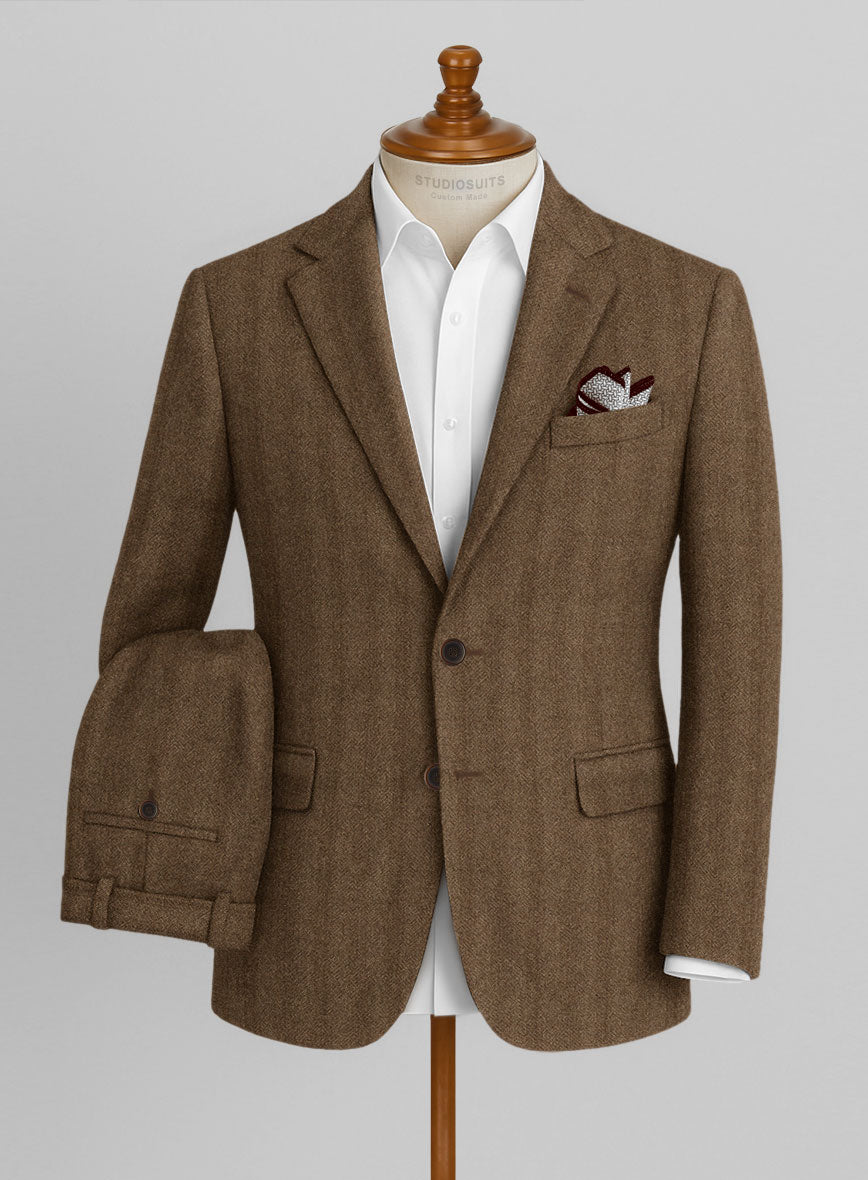 Italian Wide Herringbone Brown Tweed Suit - StudioSuits