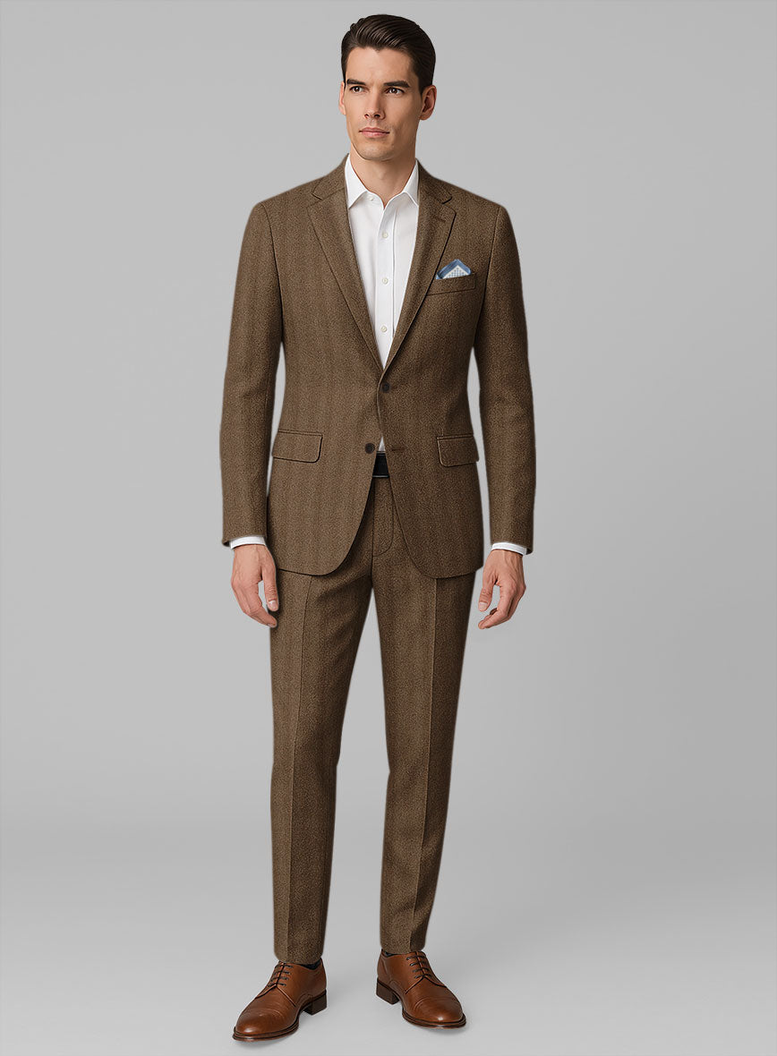 Italian Wide Herringbone Brown Tweed Suit - StudioSuits