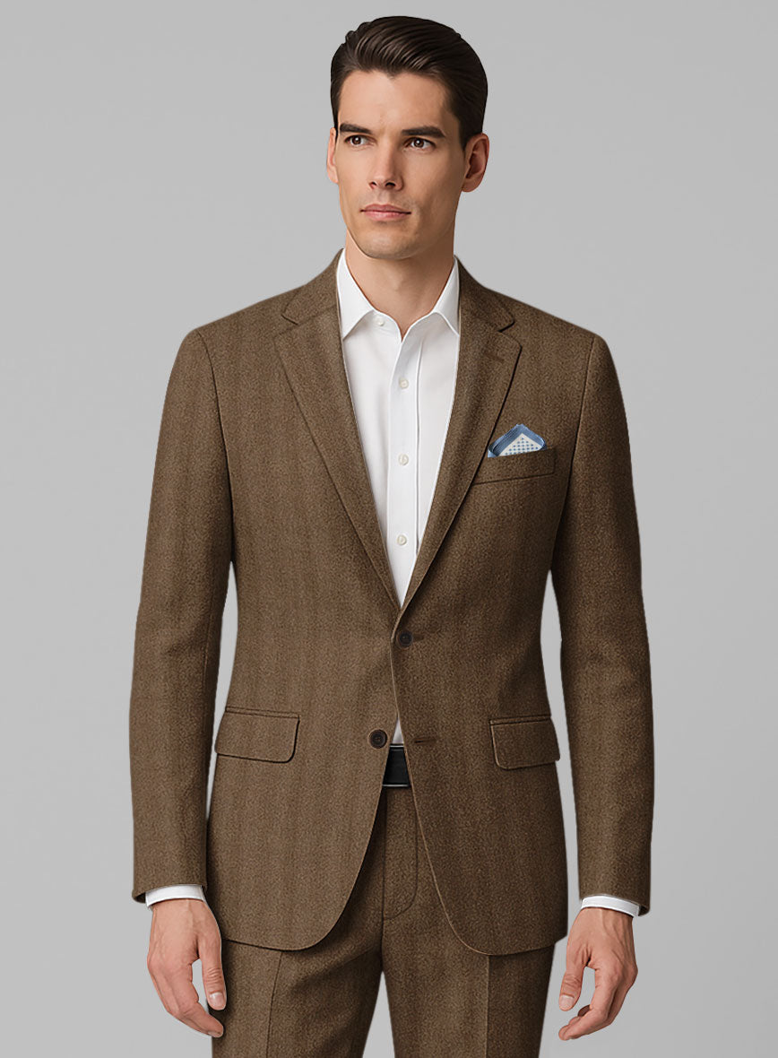 Italian Wide Herringbone Brown Tweed Jacket - StudioSuits