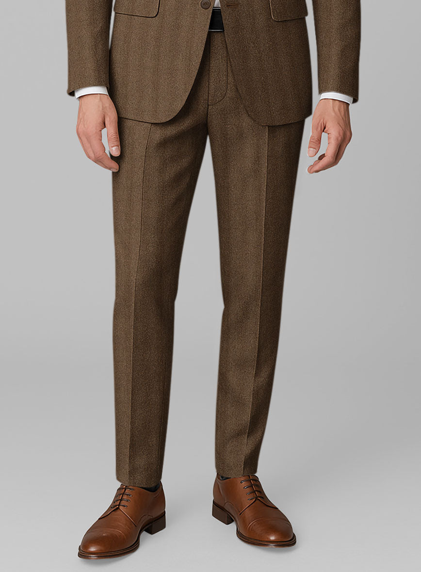 Italian Wide Herringbone Brown Tweed Pants - StudioSuits