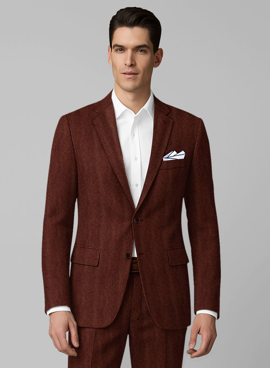 Italian Wide Herringbone Brunette Tweed Jacket - StudioSuits