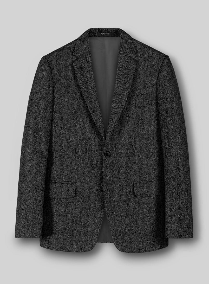 Italian Wide Herringbone Charcoal Tweed Jacket - StudioSuits