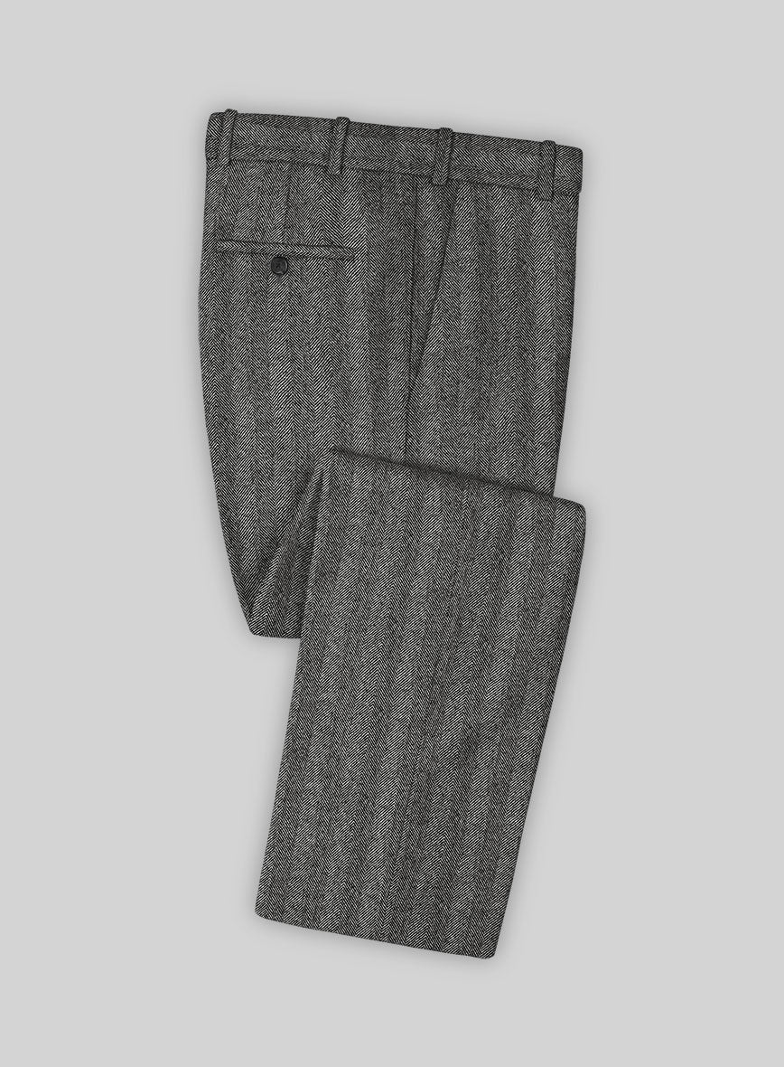 Italian Wide Herringbone Charcoal Tweed Pants