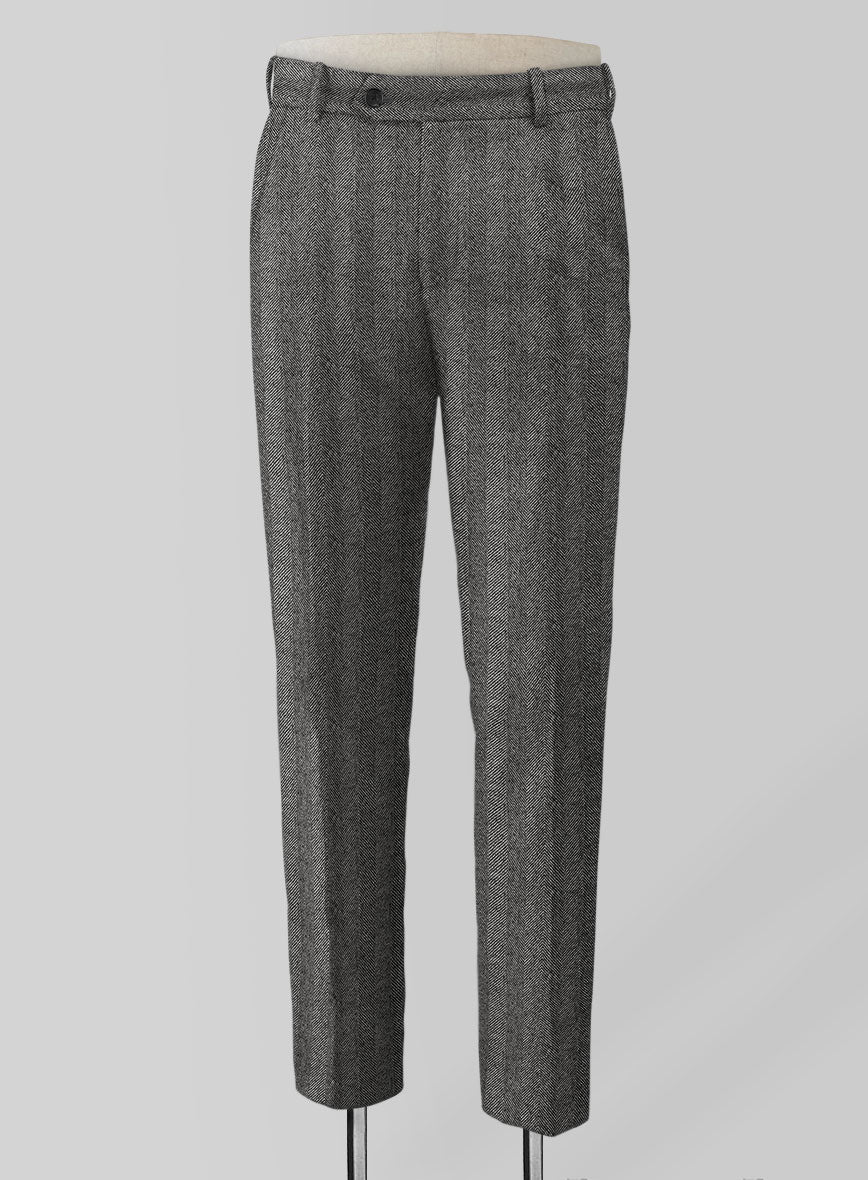 Italian Wide Herringbone Charcoal Tweed Pants