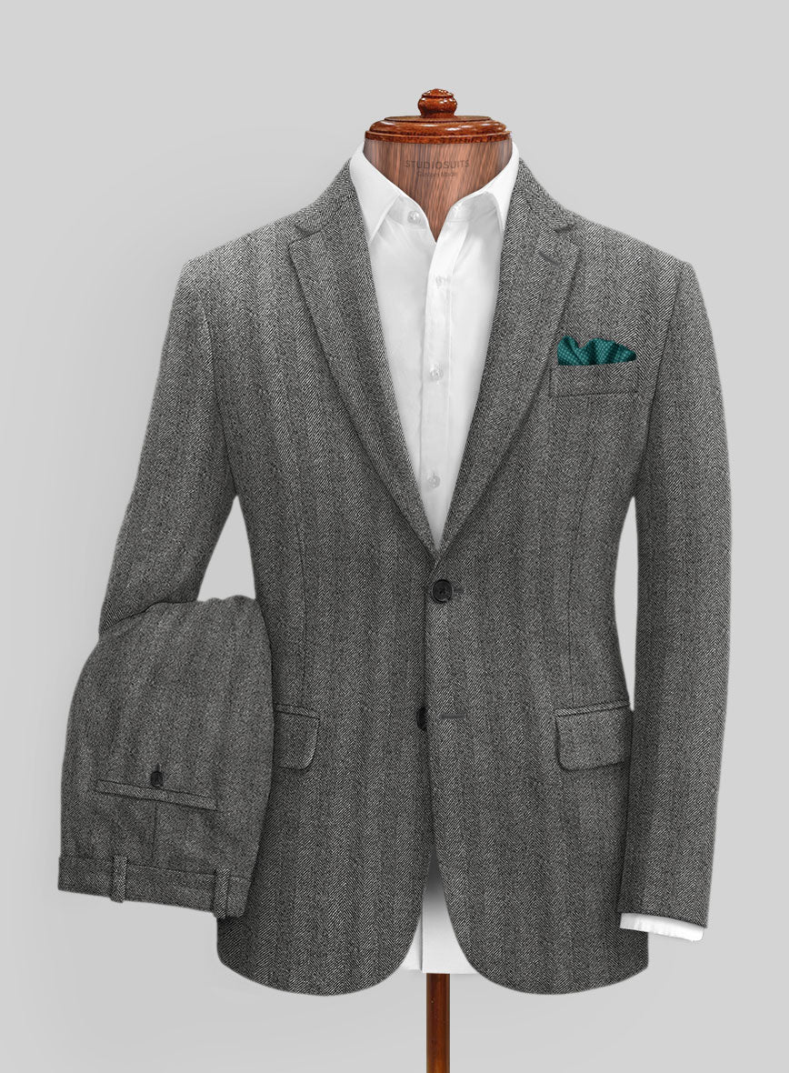 Italian Wide Herringbone Charcoal Tweed Suit - StudioSuits