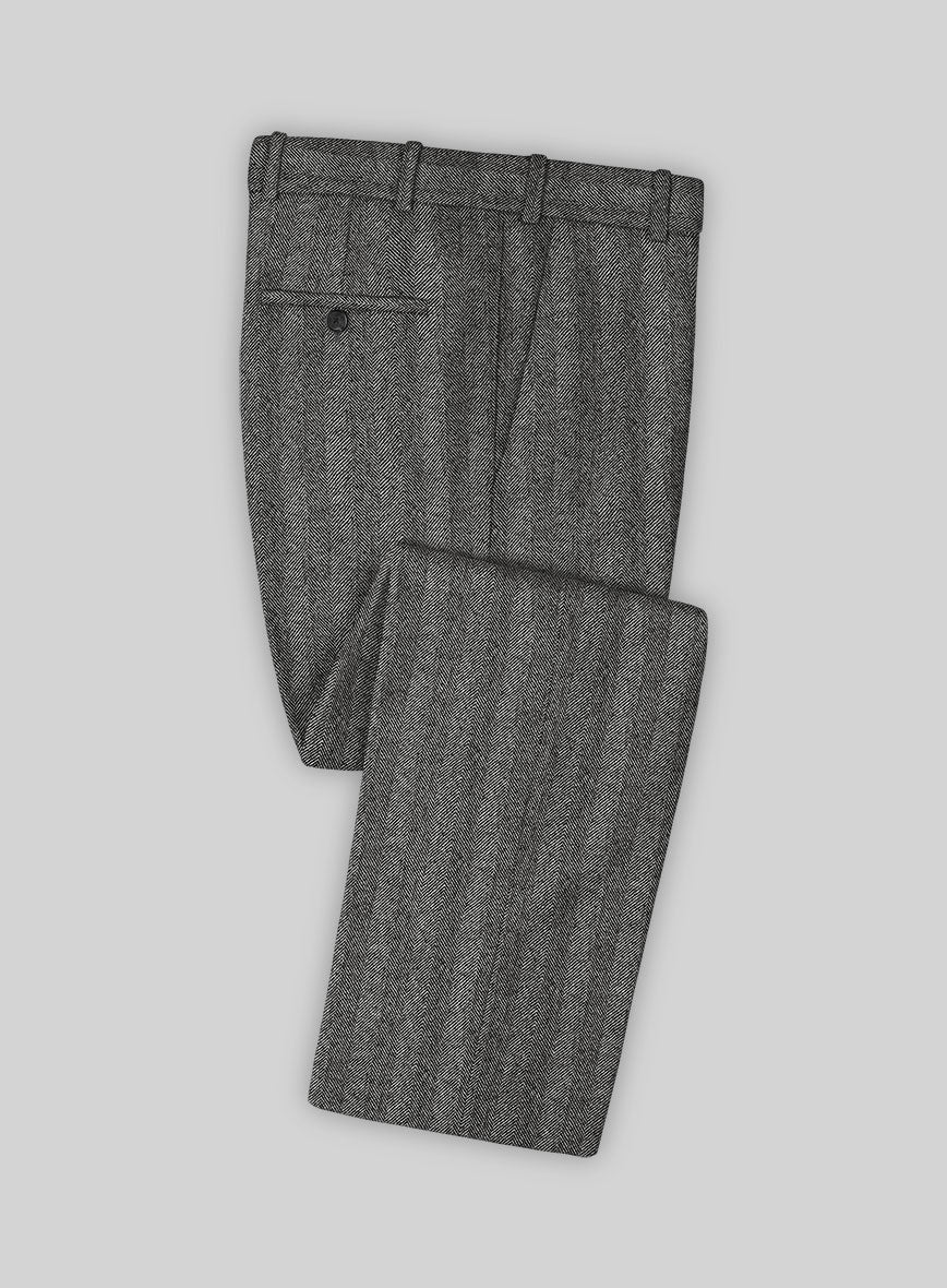 Italian Wide Herringbone Charcoal Tweed Suit - StudioSuits