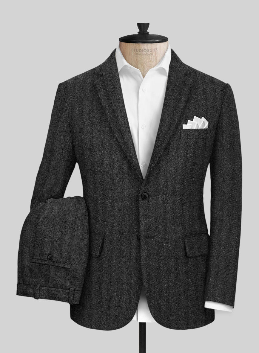 Italian Wide Herringbone Charcoal Tweed Suit - StudioSuits