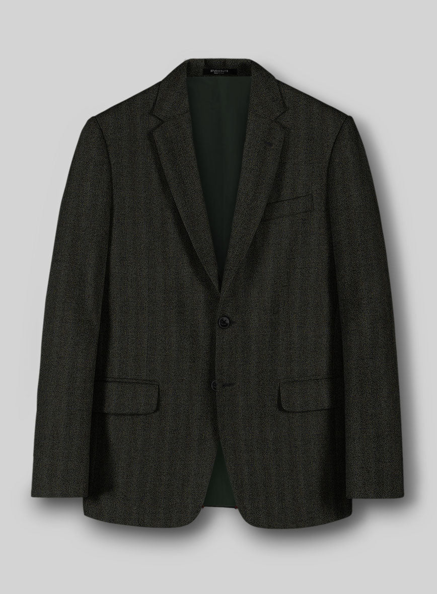 Italian Wide Herringbone Dark Green Tweed Jacket - StudioSuits