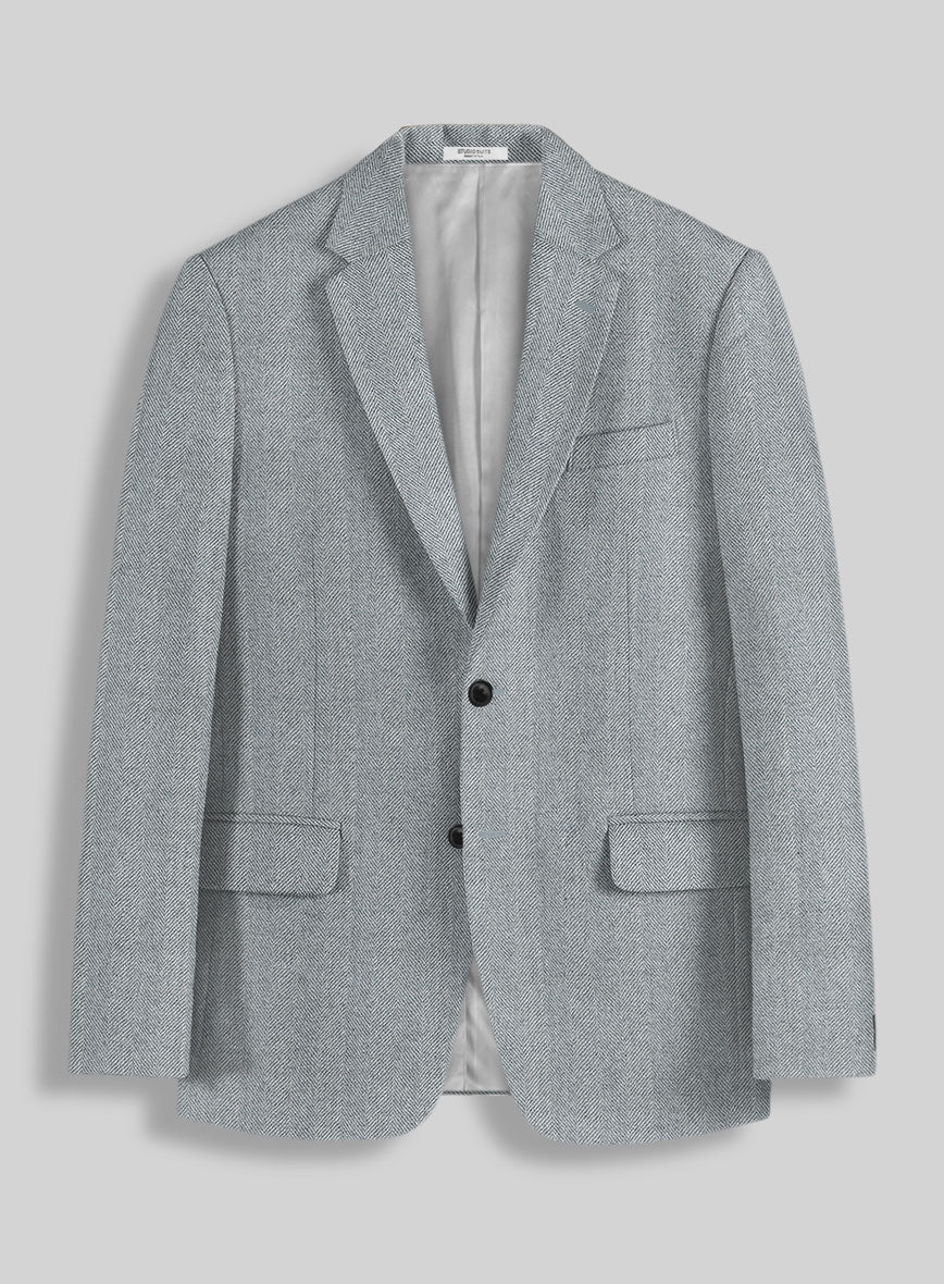 Italian Wide Herringbone Light Blue Tweed Jacket - StudioSuits