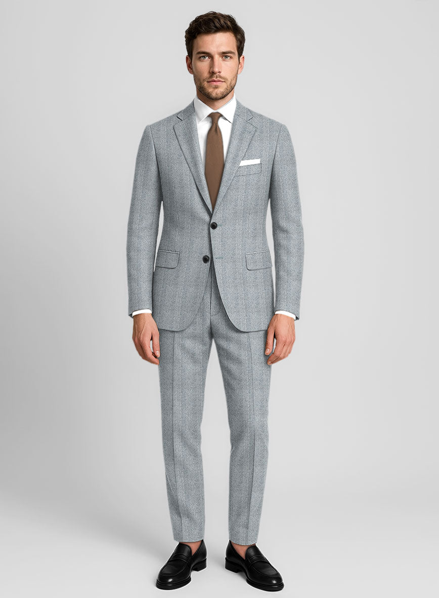 Italian Wide Herringbone Light Blue Tweed Suit - StudioSuits