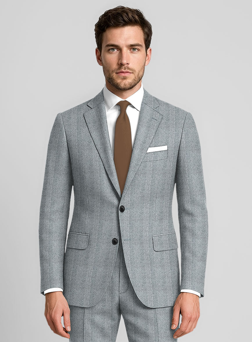 Italian Wide Herringbone Light Blue Tweed Suit - StudioSuits