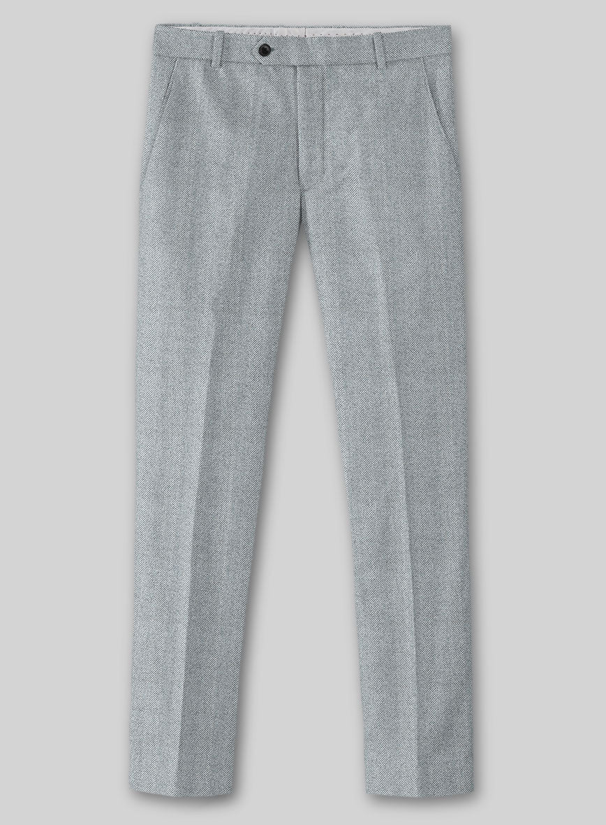 Italian Wide Herringbone Light Blue Tweed Suit - StudioSuits