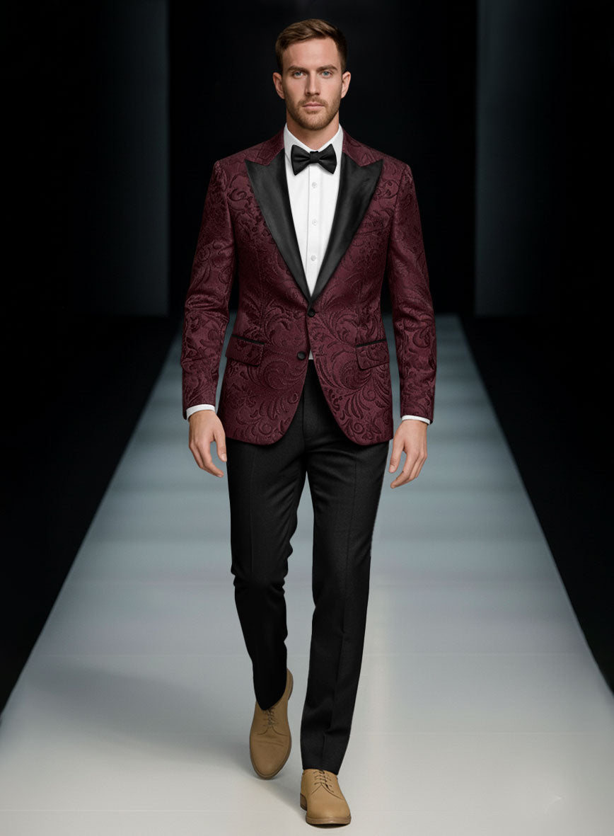 Italian Wine Ornate Tuxedo Suit - StudioSuits