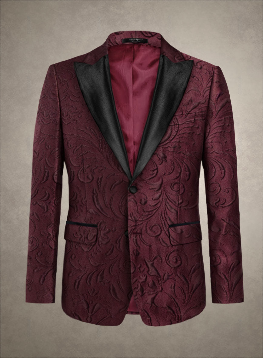Italian Wine Ornate Tuxedo Suit - StudioSuits