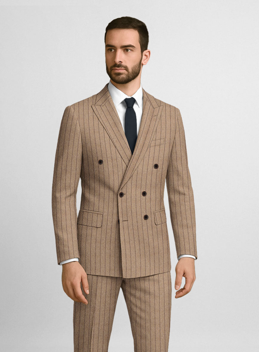 Italian Wool Cashmere Brown Stripe Jacket - StudioSuits