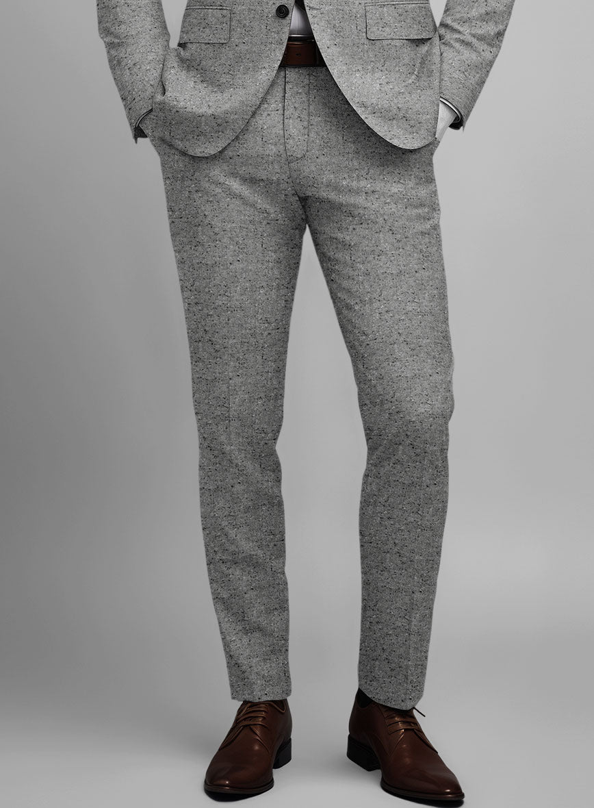 Italian Donegal Light Gray Wool Pants - StudioSuits