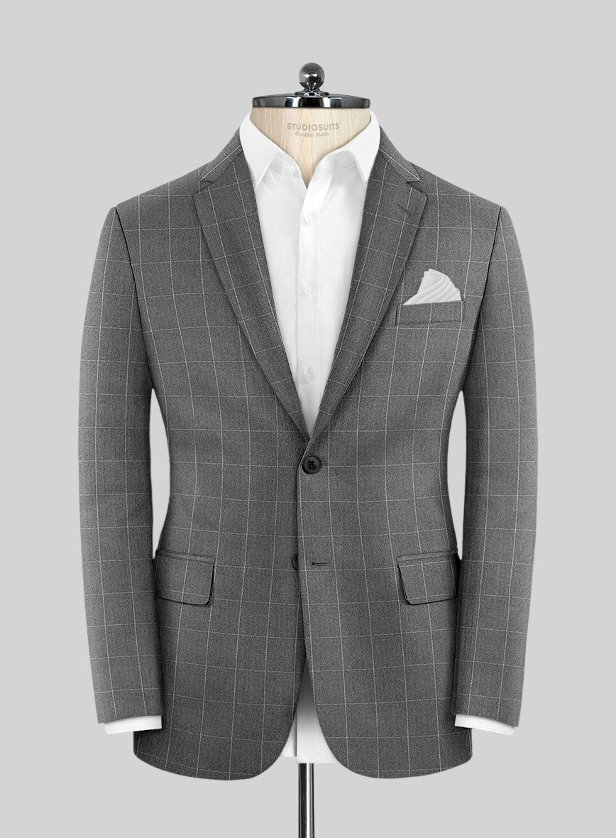 Italian Zergi Gray Windowpane Flannel Jacket - StudioSuits