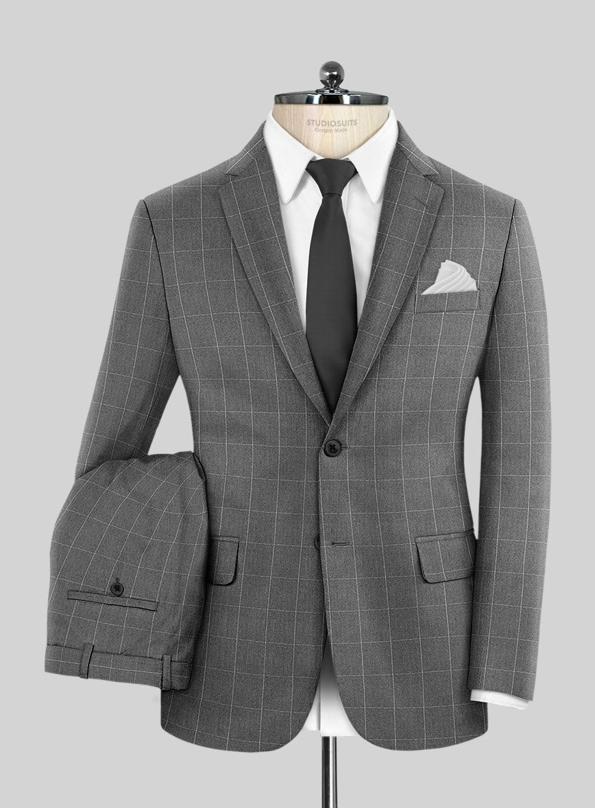 Italian Zergi Gray Windowpane Flannel Suit - StudioSuits