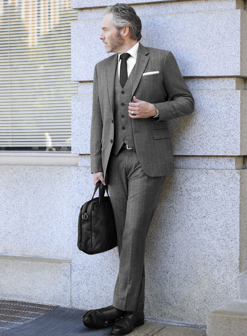 Italian Zergi Gray Windowpane Flannel Suit - StudioSuits