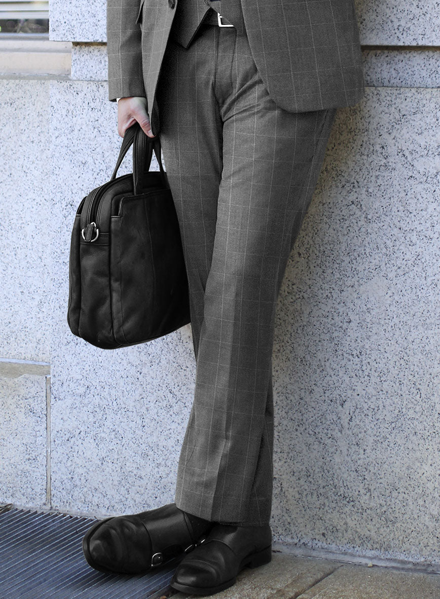Italian Zergi Gray Windowpane Flannel Suit - StudioSuits