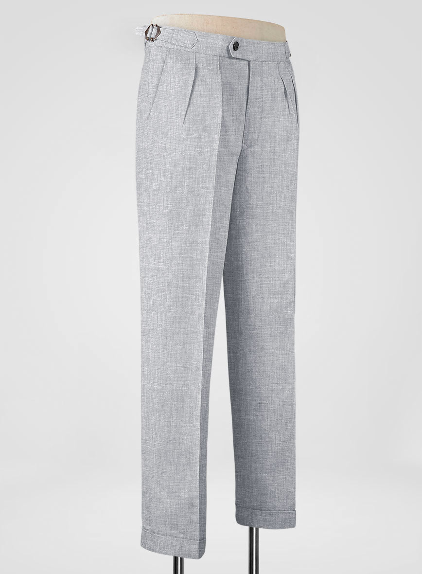 Italian Zod Light Gray Linen Highland Trousers - StudioSuits