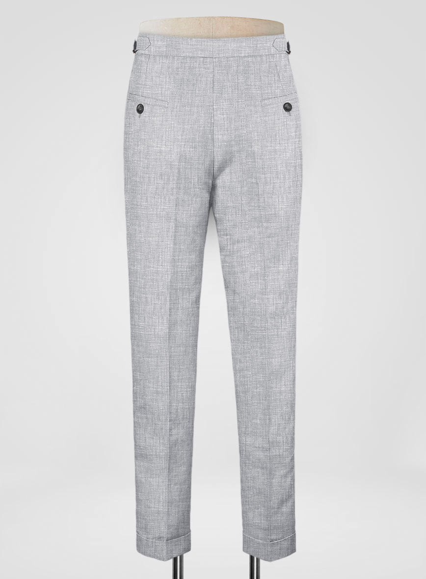 Italian Zod Light Gray Linen Highland Trousers - StudioSuits