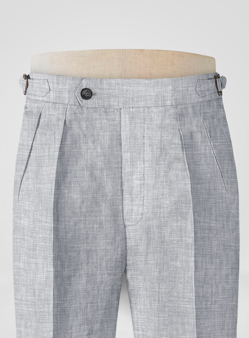Italian Zod Light Gray Linen Highland Trousers - StudioSuits