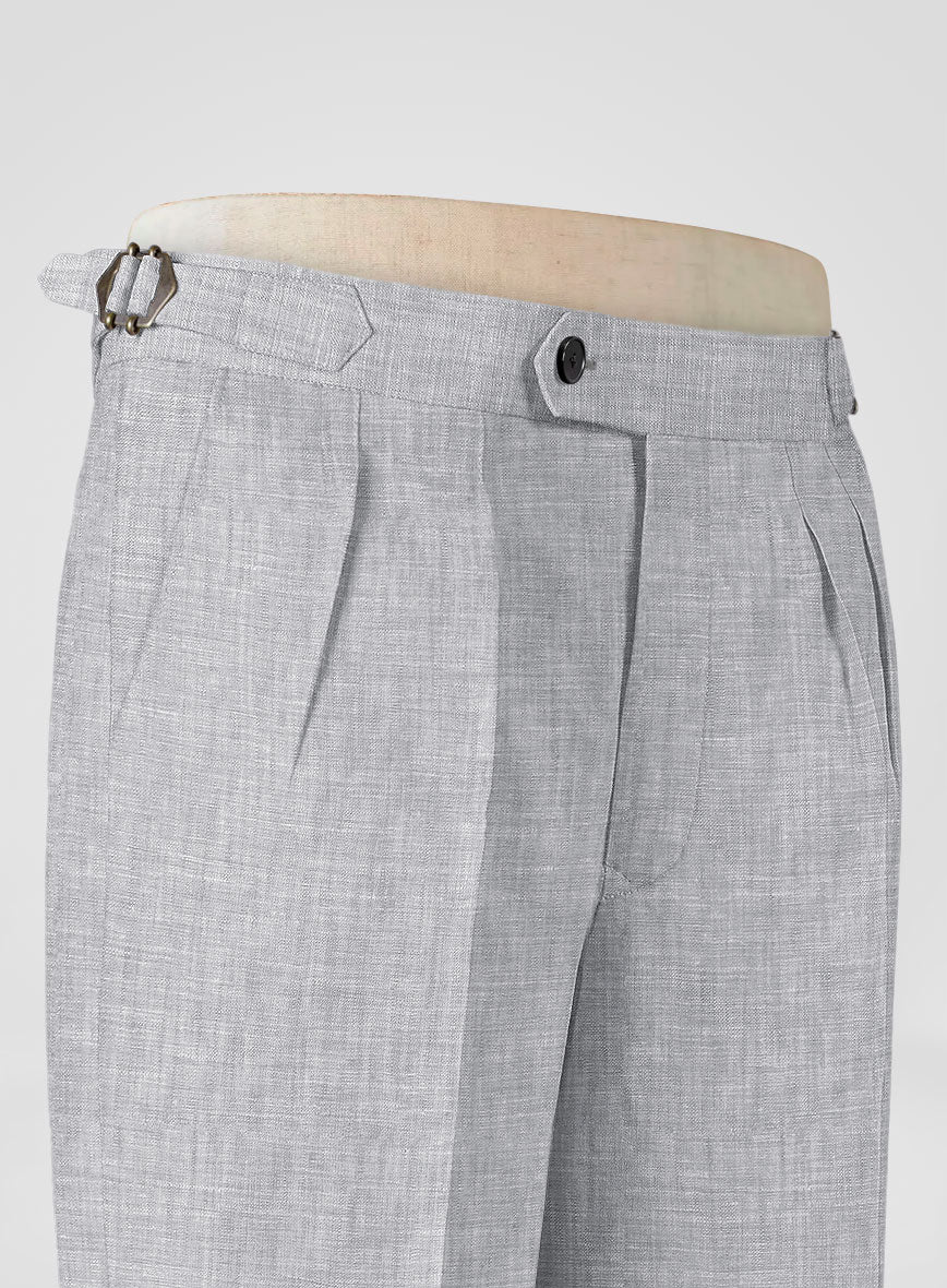Italian Zod Light Gray Linen Highland Trousers - StudioSuits