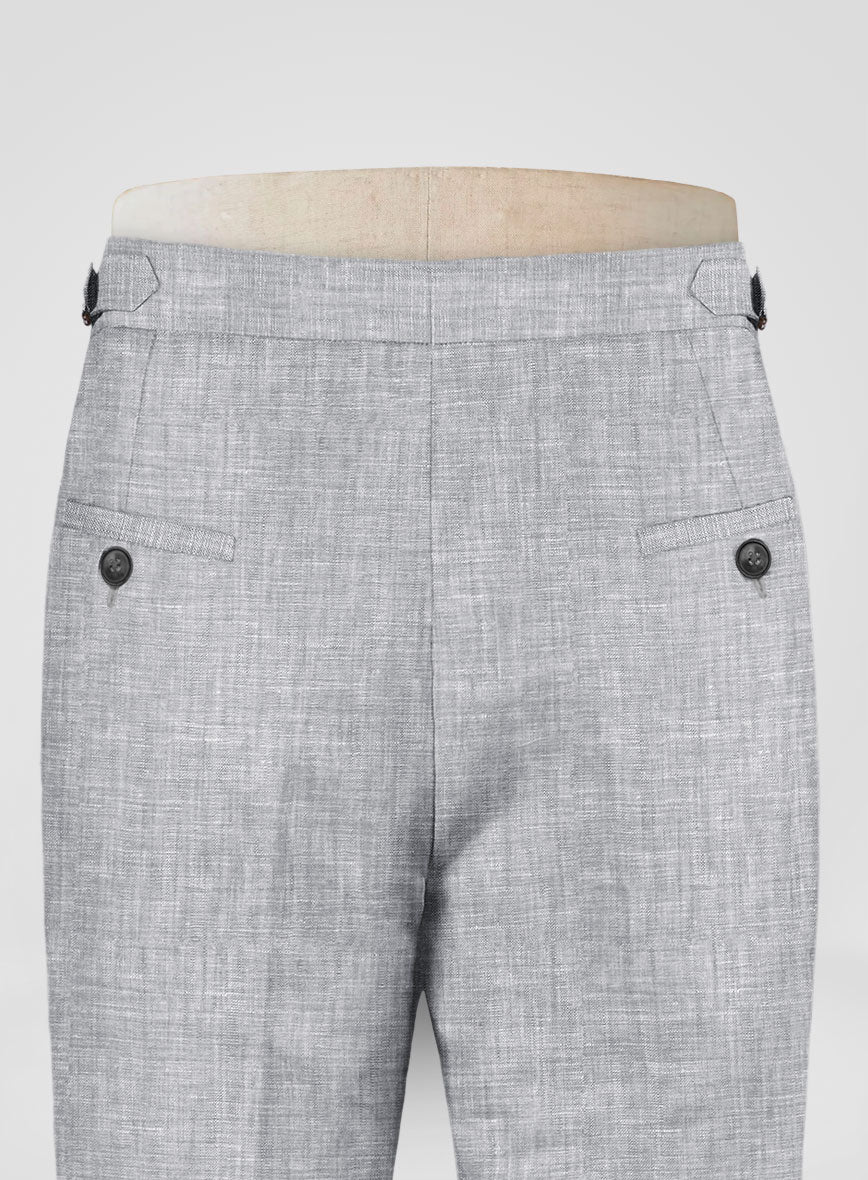 Italian Zod Light Gray Linen Highland Trousers - StudioSuits