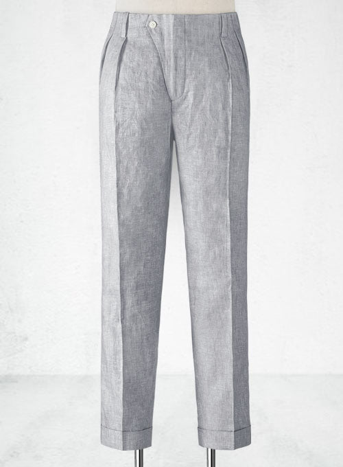 Italian Zod Light Gray Vintage Manny Linen Trousers - StudioSuits